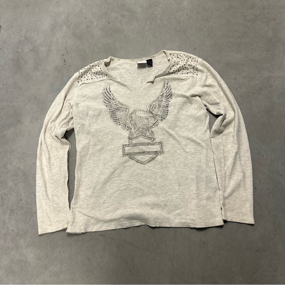Harley Davidson Cream Top with Studded Eagle Design
